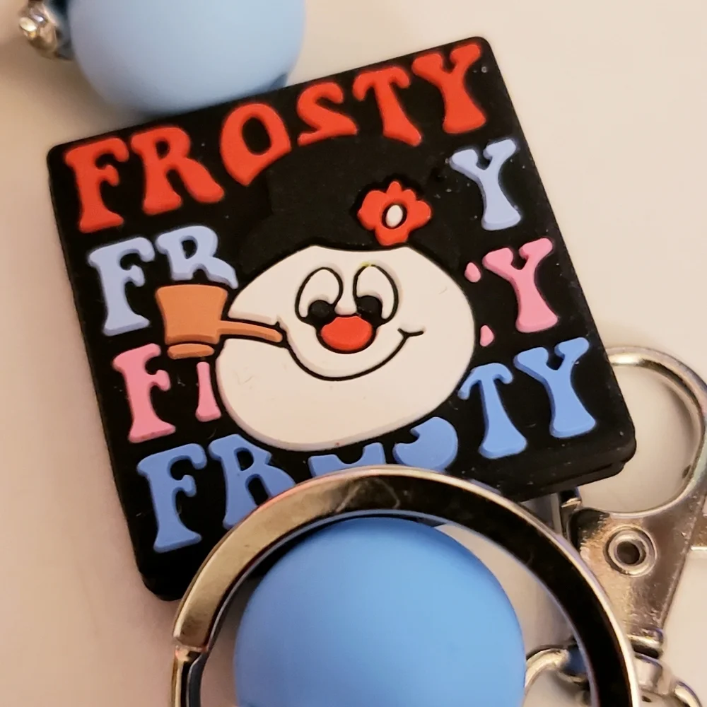 Handmade Frosty The Snowman Silicone Focal Bead Wristlet Keychain Bracelet